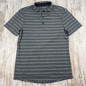 Lululemon Propel Luxtreme Polo Shirt Mens Sz M Wicking Green Gray Striped